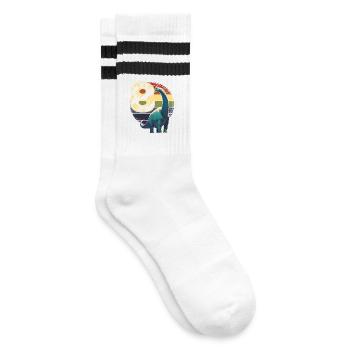 Brachiosaurus 8 Years 8th Birthday Gift - Striped tennis socks - white/black - Right