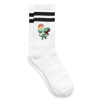 T-Rex Tyrannosaurus 8 Years 8th Birthday Gift - Striped tennis socks - white/black - Right