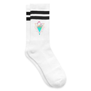 Kodiakbär Vaporwave Synthwave 90er 80er sunset - Gestreifte Tennissocken - Weiß/Schwarz - Rechts