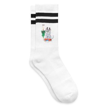 Katze und Weihnachtsbaum Anti Weihnachten - Gestreifte Tennissocken - Weiß/Schwarz - Rechts