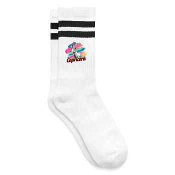 Capricorn Horoscope Astrology Sign Vintage Design. - Striped tennis socks - white/black - Right