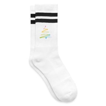 Regenbogen Weihnachtsbaum Aquarell - Gestreifte Tennissocken - Weiß/Schwarz - Rechts