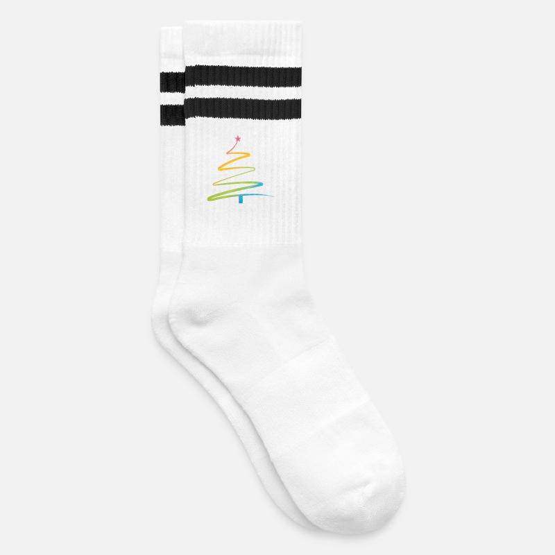 Regenbogen Weihnachtsbaum Aquarell - Gestreifte Tennissocken - Weiß/Schwarz