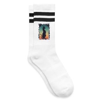 Schwarzer Kater - Gestreifte Tennissocken - Weiß/Schwarz - Rechts
