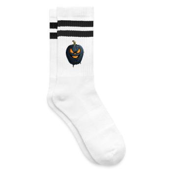 Dunkler gruseliger Kürbiskopf - Gestreifte Tennissocken - Weiß/Schwarz - Rechts