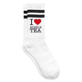 I LOVE BUBBLE TEA - Striped tennis socks - white/black - Right