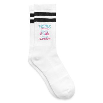home is where you put your flamingos - Gestreifte Tennissocken - Weiß/Schwarz - Rechts