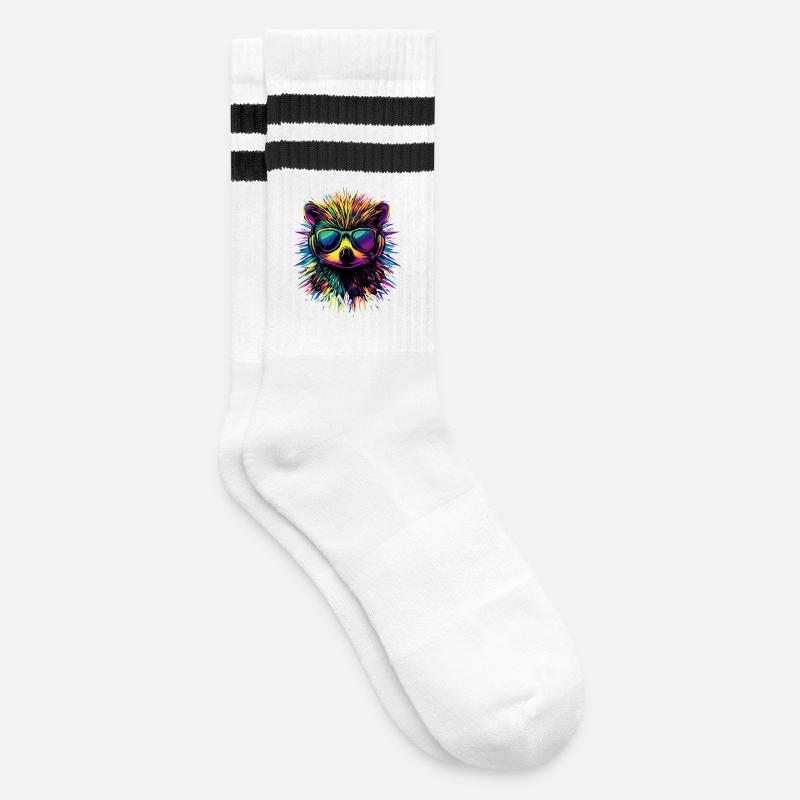 hérisson popart casque lunettes de soleil coloré mignon hérisson - Chaussettes de tennis - blanc/noir