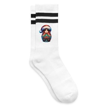 Russische Matroschka Weihnachten Russland - Gestreifte Tennissocken - Weiß/Schwarz - Rechts