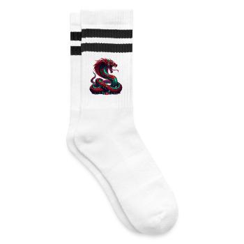 Mythical Snake with Sunset Year of the Snake 2025 - Striped tennis socks - white/black - Right