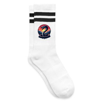 Mythical Snake with Sunset Year of the Snake 2025 - Striped tennis socks - white/black - Right