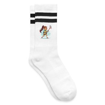 Cartoon Lacrosse Girl - Striped tennis socks - white/black - Right
