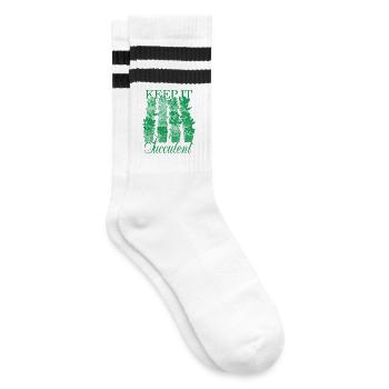 Keep It Succulent - Grüne Sukkulenten - Gestreifte Tennissocken - Weiß/Schwarz - Rechts