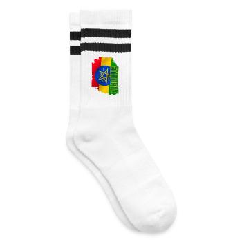 Äthiopien Flagge Vertikal, Ich liebe Äthiopien - Gestreifte Tennissocken - Weiß/Schwarz - Rechts