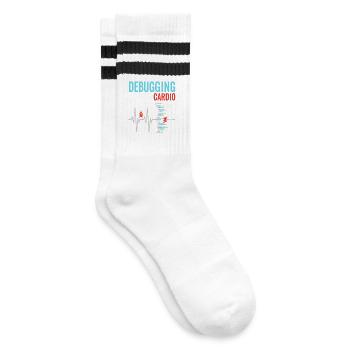 Debugging is my cardio - programmer nerd - Striped tennis socks - white/black - Right