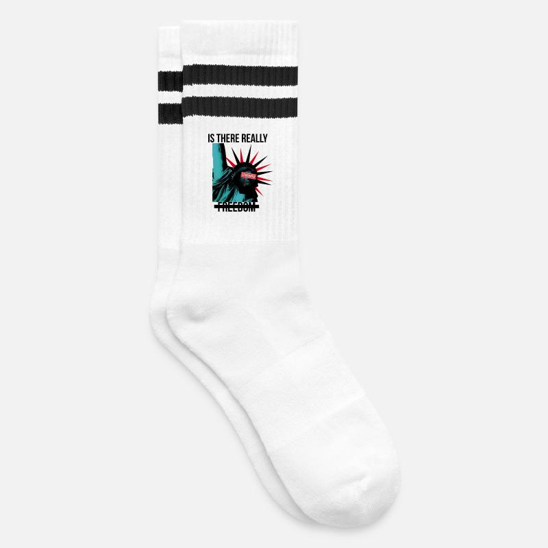 Rebellious Statue with Censorship Elements - Striped tennis socks - white/black