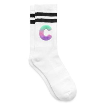 Buchstabe C in Fell Optik und Farbverlauf - Gestreifte Tennissocken - Weiß/Schwarz - Rechts