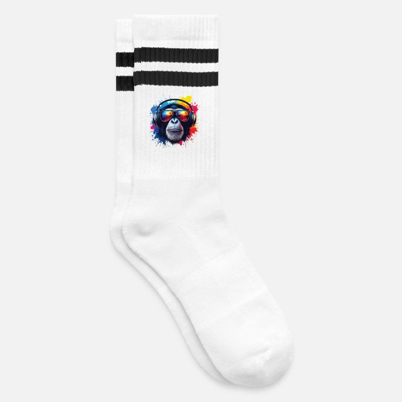 Tête de singe colorée avec casque - Chaussettes de tennis - blanc/noir