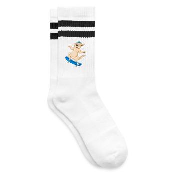 Verspieltes Golden Retriever Skateboard T-Shirt Design - Gestreifte Tennissocken - Weiß/Schwarz - Rechts