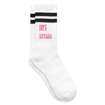 Tennis Spielerin Schönheit Und Bestie - Gestreifte Tennissocken - Weiß/Schwarz - Rechts