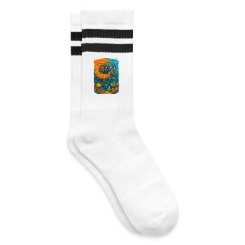 Vibrant Underwater Elephant Illustration - Striped tennis socks - white/black - Right