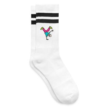 Neon Breakdancing Skeleton Retro Hip-Hop - Gestreifte Tennissocken - Weiß/Schwarz - Rechts