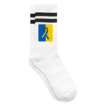 Ukraine Frieden Schleife Flagge - Gestreifte Tennissocken - Weiß/Schwarz - Rechts