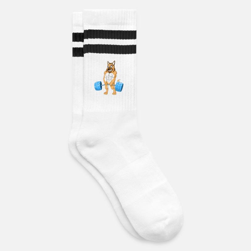 German Shepherd Weightlifting - Striped tennis socks - white/black