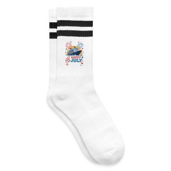 Patriotic Cruise Trip Independence Day 4th of July - Striped tennis socks - white/black - Right