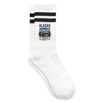 Abenteuerliche Kreuzfahrt mit Bär - Gestreifte Tennissocken - Weiß/Schwarz - Rechts