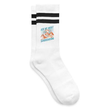 Ask Me About My Summer Sandboarding - Gestreifte Tennissocken - Weiß/Schwarz - Rechts