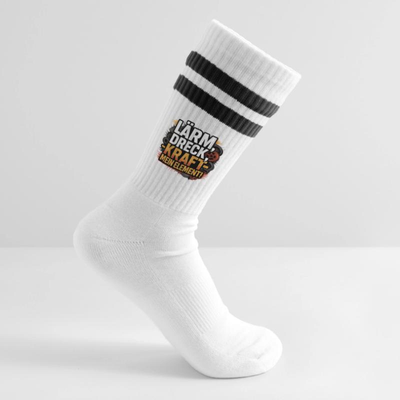 Noise, dirt, power – my element Striped tennis socks
