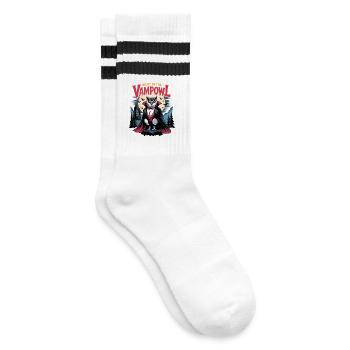 Vampowl Nachtmotiv Vampir-Eule - Gestreifte Tennissocken - Weiß/Schwarz - Rechts