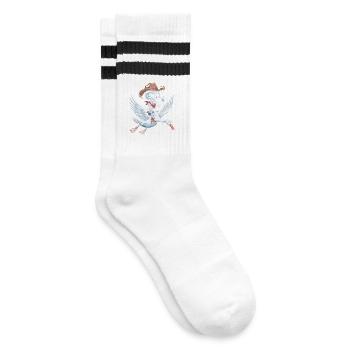 Skelett Cowboy auf Schwan - Gestreifte Tennissocken - Weiß/Schwarz - Rechts