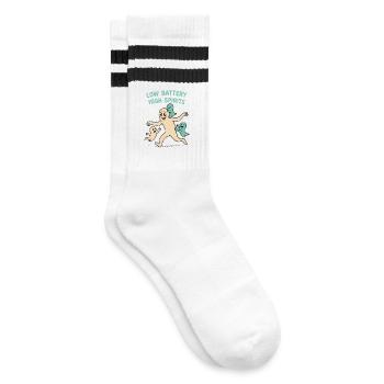 Schwache Batterie Gute Laune Lustige Halloween Eltern - Gestreifte Tennissocken - Weiß/Schwarz - Rechts