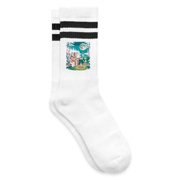 Bigfoot am Lagerfeuer mit Alien - Gestreifte Tennissocken - Weiß/Schwarz - Rechts