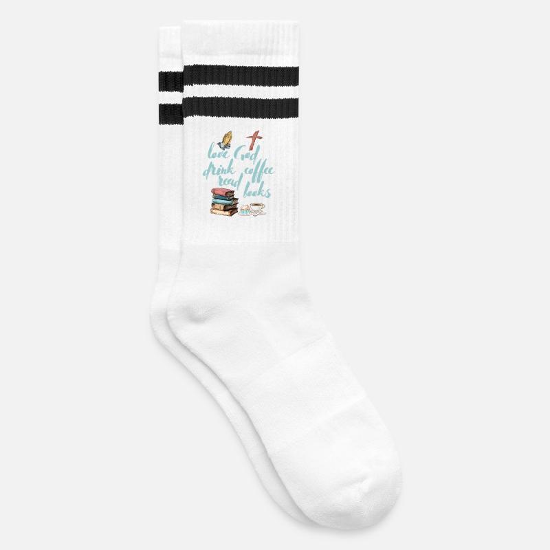 Liebe Gott Trinken Kaffee Lesen Bücher - Gestreifte Tennissocken - Weiß/Schwarz