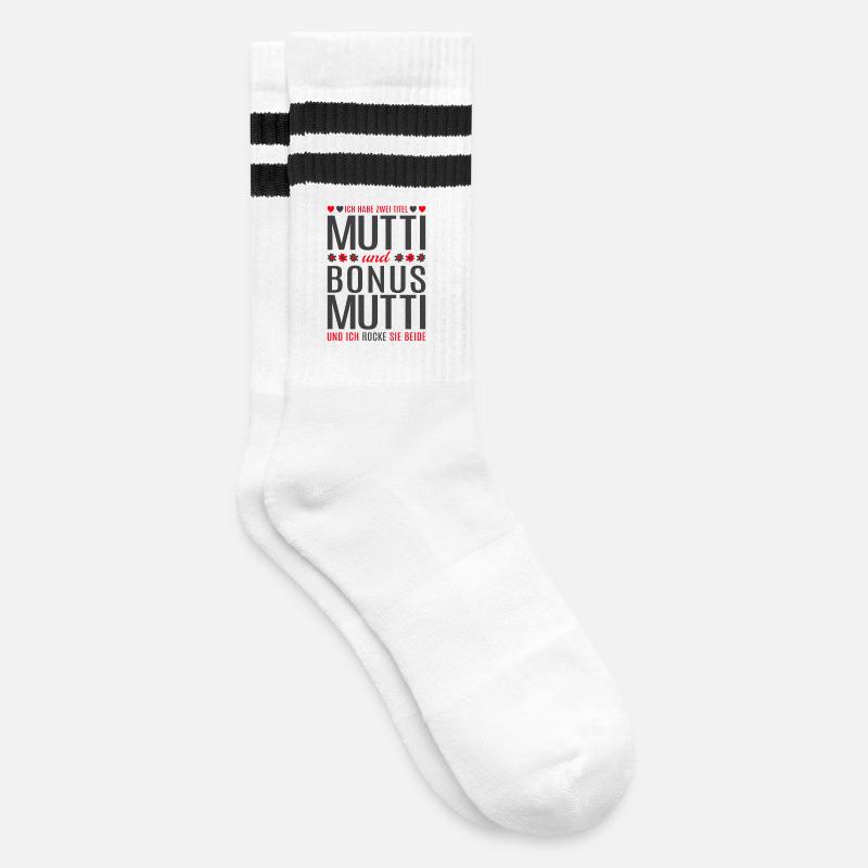 Mama Mutti Mutter Bonus Mutti Muttertag Geschenk - Gestreifte Tennissocken - Weiß/Schwarz