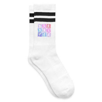 Baseballspielerin Baseball Damen Kinder Mädchen - Gestreifte Tennissocken - Weiß/Schwarz - Rechts
