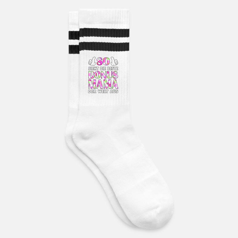 Bonus Mama Mutter Muttertag Stiefmutter Geschenk - Gestreifte Tennissocken - Weiß/Schwarz