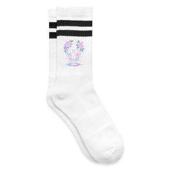 Kawaii Pastel Goth Totenschädel Blumen - Gestreifte Tennissocken - Weiß/Schwarz - Rechts
