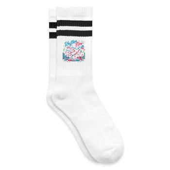 Streetdance Beat – Urban DJ Musik Design - Gestreifte Tennissocken - Weiß/Schwarz - Rechts