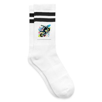 Streetdance Beat – Urban DJ Musik Design - Gestreifte Tennissocken - Weiß/Schwarz - Rechts