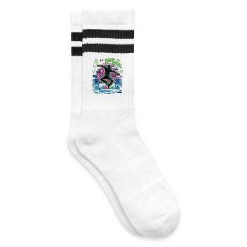 Streetdance Beat – Urban DJ Musik Design - Gestreifte Tennissocken - Weiß/Schwarz - Rechts