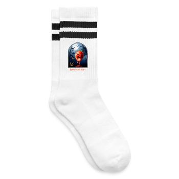 Strawberry Halloween - Berry Scary Night - Striped tennis socks - white/black - Right