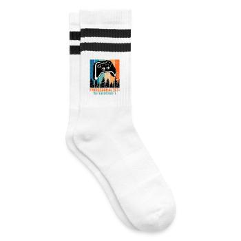 Soon Dad ACHIEVEMENT UNLOCKED Retro - Striped tennis socks - white/black - Right