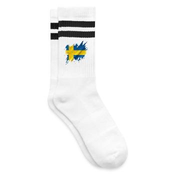 Flagge Schwedens, Rissstil - Gestreifte Tennissocken - Weiß/Schwarz - Rechts