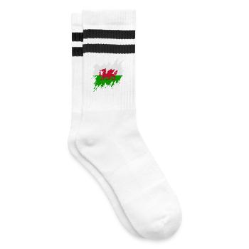 Flagge von Wales, Rissen-Stil - Gestreifte Tennissocken - Weiß/Schwarz - Rechts