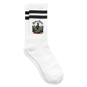 Bock on mountains mountain goat with backpack - Striped tennis socks - white/black - Right