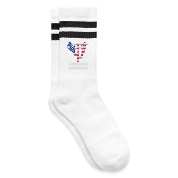 American Lineman Flagge Silhouette - Gestreifte Tennissocken - Weiß/Schwarz - Rechts